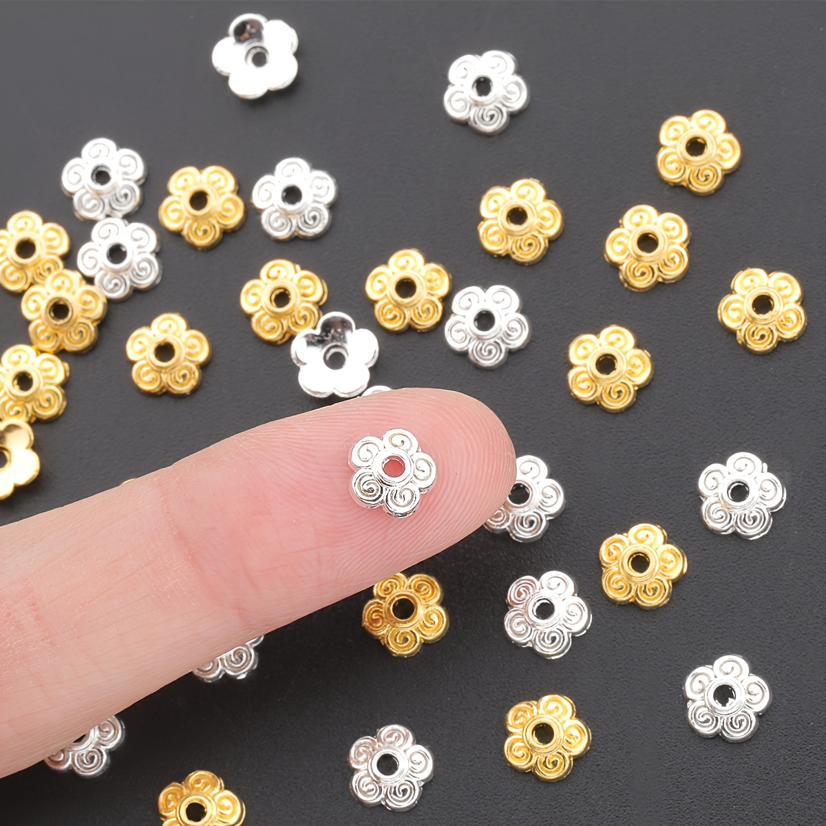 200pcs 6mm Threaded Pattern Bead Caps for Handmade Jewellery